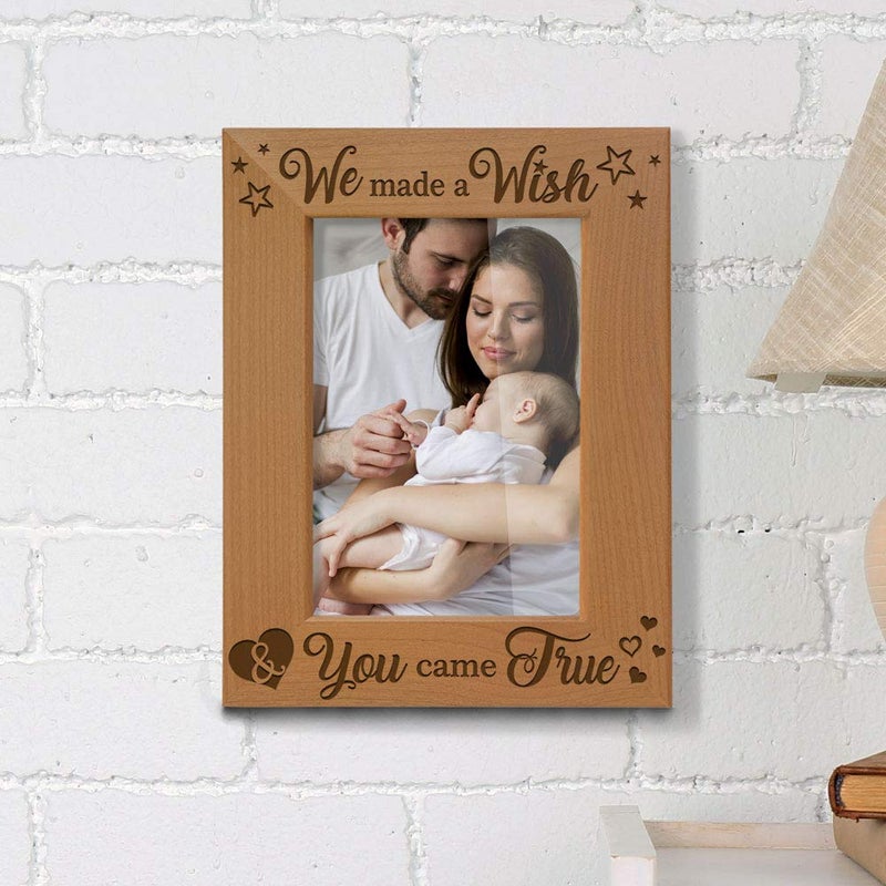 KATE POSH - We Made a Wish & You Came True Engraved Natural Wood Picture Frame, New Baby Gifts, New Mom, New Dad, Adoption Gifts (4x6 Vertical) - Image 5